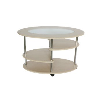 Стол журнальный "Эллипс" со стеклом, Дуб беленый