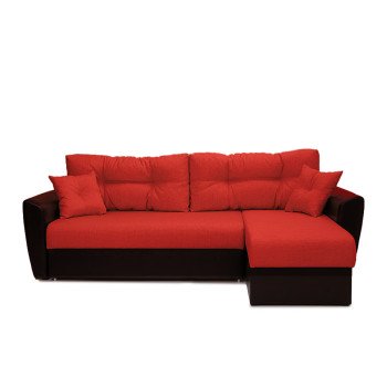 Диван угловой Амстердам еврокнижка красный со спальным местом 150 см экокожа / рогожка