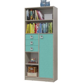 Сити 6-9414дубсон/аква Шкаф стеллаж с дверкой и ящиками