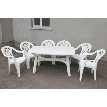 Комплект стол прямоугольный Премиум + кресло Престиж-2 белый