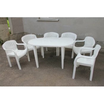 Комплект стол овальный + кресло Летнее белый
