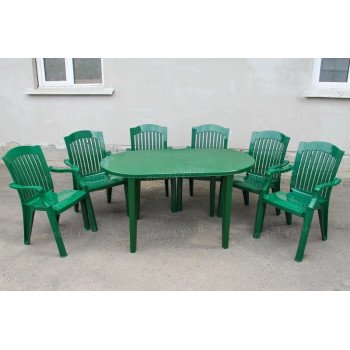 Комплект стол овальный + кресло Премиум темно-зеленый