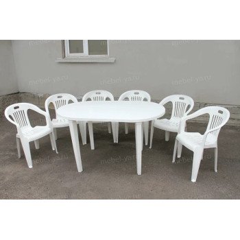 Комплект стол овальный + кресло Комфорт белый