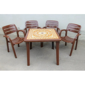 Комплект стол квадратный Греческий орнамент + кресло Далгория шоколад