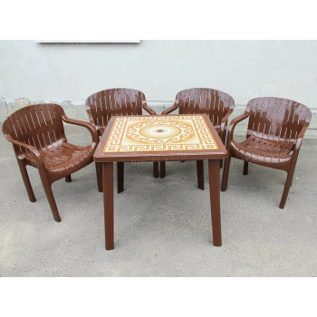 Комплект стол квадратный Греческий орнамент + кресло Летнее шоколад