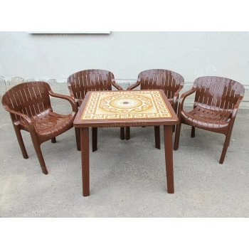 Комплект стол квадратный Греческий орнамент + кресло Летнее шоколад