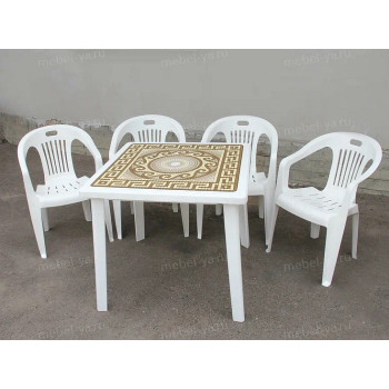 Комплект стол квадратный Греческий орнамент + кресло Комфорт белый