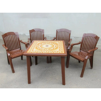 Комплект стол квадратный Греческий орнамент + кресло Премиум шоколад