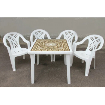 Комплект стол квадратный Греческий орнамент + кресло Престиж белый