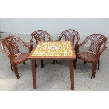 Комплект стол квадратный Греческий орнамент + кресло Престиж шоколад