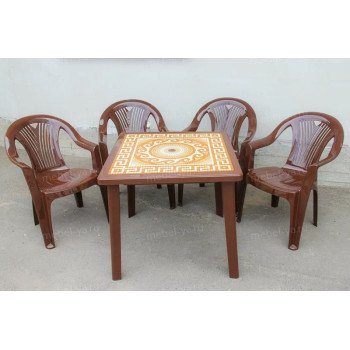 Комплект стол квадратный Греческий орнамент + кресло Салют шоколад