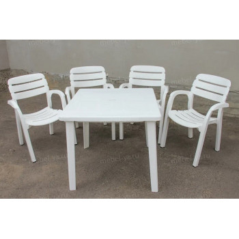 Комплект стол квадратный + кресло Далгория белый