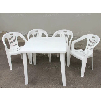 Комплект стол квадратный + кресло Комфорт белый