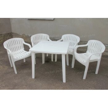 Комплект стол квадратный + кресло Летнее белый