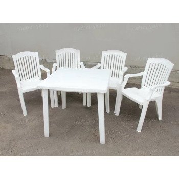 Комплект стол квадратный + кресло Премиум белый