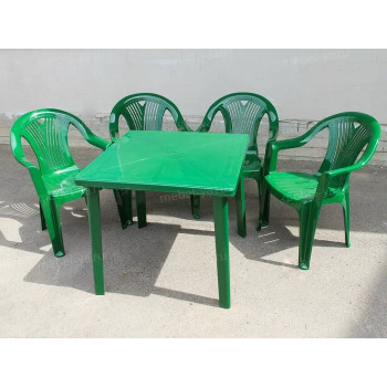 Комплект стол квадратный + кресло Салют темно-зеленый