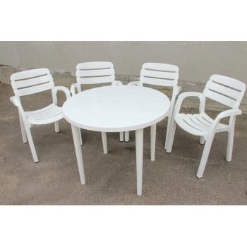 Комплект стол круглый + кресло Далгория белый
