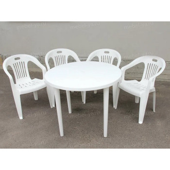 Комплект стол круглый + кресло Комфорт белый