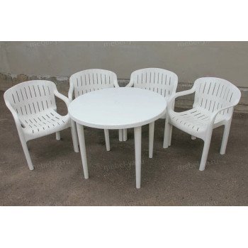 Комплект стол круглый + кресло Летнее белый