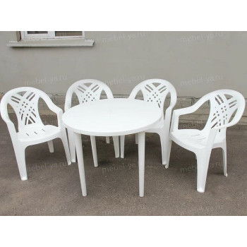 Комплект стол круглый + кресло Престиж белый