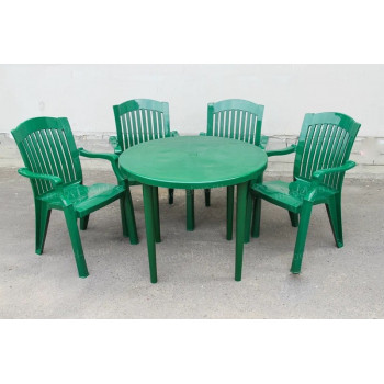 Комплект стол круглый + кресло Премиум темно-зеленый