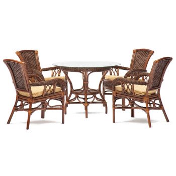 Комплект обеденный "ANDREA" ( стол со стеклом + 4 кресла + подушки)