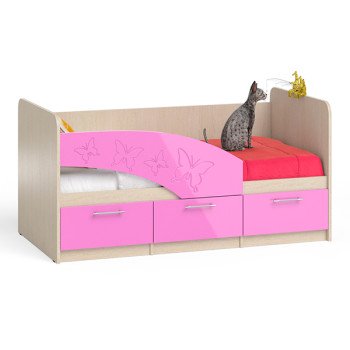 Кровать детская Бабочки 1,6Л ЛЕВАЯ