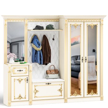 Визит прихожая П-6 цвет слоновая кость/ручная роспись золотом, ШхГхВ 264х51х218,5 см.(габаритные размеры с учётом карниза), НЕ универсальная сборка Визит прихожая П-6 цвет слоновая кость/ручная роспись золотом, ШхГхВ 264х51х218,5 см.(габаритные размеры с учётом карниза), НЕ универсальная сборка