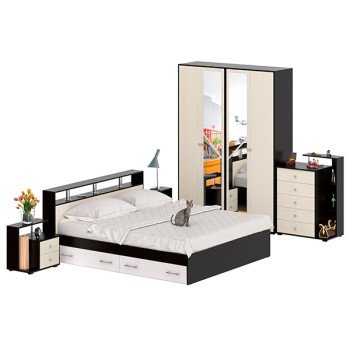 Камелия спальня № 11 Кровать с ящиками 1800 + Две тумбы + Комод + Шкаф 4-х створчатый Камелия спальня № 11 Кровать с ящиками 1800 + Две тумбы + Комод + Шкаф 4-х створчатый