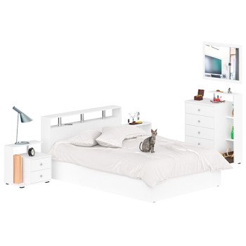 Камелия спальня № 5 Кровать 1400 + Две тумбы + Комод + Зеркало