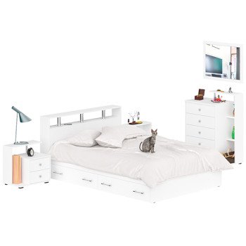 Камелия спальня № 12 Кровать с ящиками 1400 + Две тумбы + Комод + Зеркало