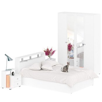 Камелия спальня № 1 Кровать 1400 + Две тумбы + Шкаф 4-х створчатый