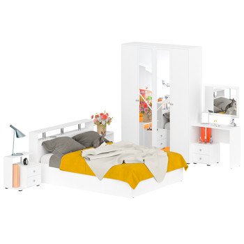 Камелия спальня № 2 Кровать 1600 + Две тумбы + Стол косметич. + Зеркало + Шкаф 4-х