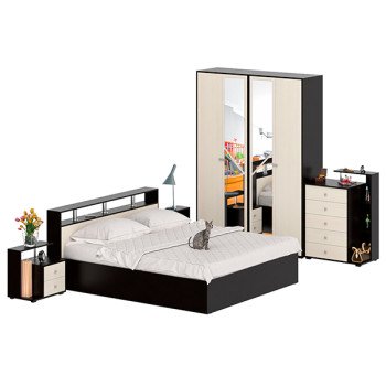 Камелия спальня № 4 Кровать 1800 + Две тумбы + Комод + Шкаф 4-х створчатый