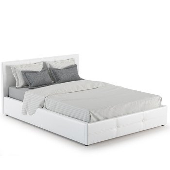 Кровать интерьерная Синди 1400 + подъёмный ортопед + дно, к/з Марика 483 (белый), ШхГхВ 150х215х85 см., сп.м. 1400х2000, б/м