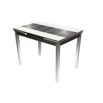 Стол Шанхай Каре, Черный муар/Стекло белое/Рисунок черный