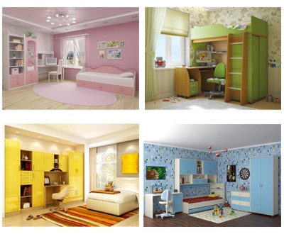 Детские комнаты различных цветов